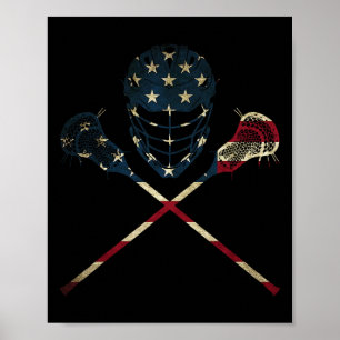 Funny Vintag American Flag Lacrosse US Sport Men Poster