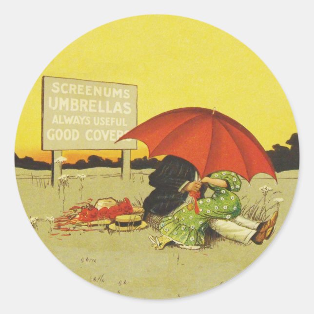 Funny Vintag Beach Regenschirm Liebhaber Runder Aufkleber (Vorderseite)