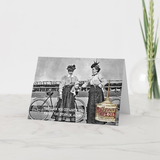 FUNNY VINTAG BICYCLE FRAUEN SPERMÖL VIKTORIANISCH KARTE (Vorderseite)