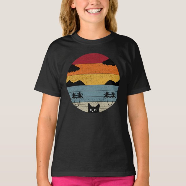 Funny Vintag Black Cat Retro Style T-Shirt (Vorderseite)