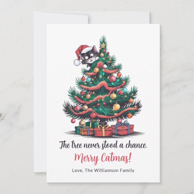 Funny Vintag Cat Christmas Card Feiertagskarte (Vorderseite)