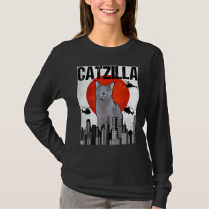 Funny Vintag Catzilla Russian Blue Cat T-Shirt
