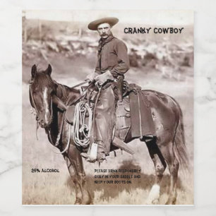 Funny Vintag Cowboy on Horse Wine Label Weinetikett