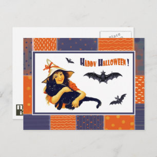 Funny Vintag Girl Halloween Postcard Postkarte