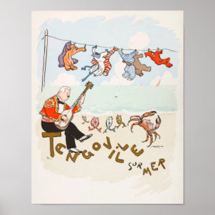 Funny Vintag Gitarre Tanzen Krabbenmusik Poster