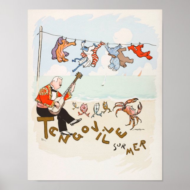 Funny Vintag Gitarre Tanzen Krabbenmusik Poster (Vorne)