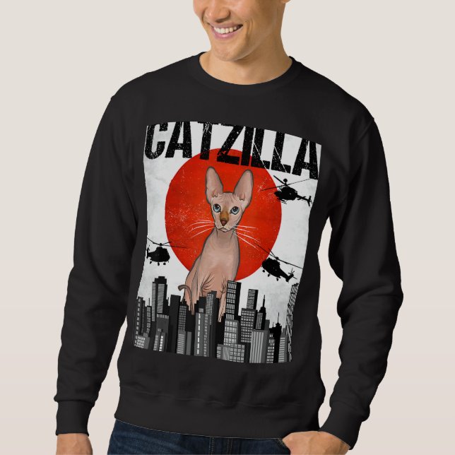 Funny Vintag Japanisch Catzilla Sphynx Cat Sweatshirt (Vorderseite)