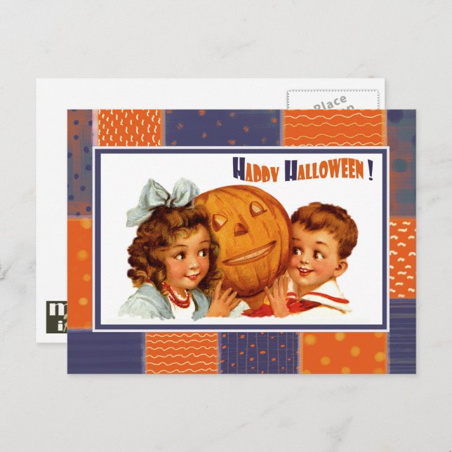 Funny Vintag Kids Halloween Postkarten (Vorne/Hinten)