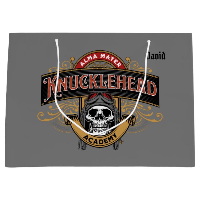 Funny Vintag Knucklehead Academy Skull Große Geschenktüte (Vorderseite)