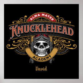 Funny Vintag Knucklehead Academy Skull Poster
