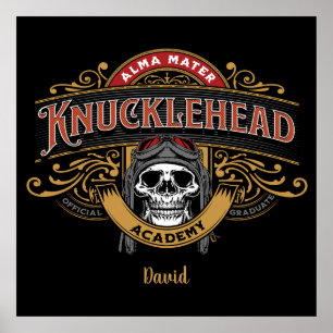 Funny Vintag Knucklehead Academy Skull Poster