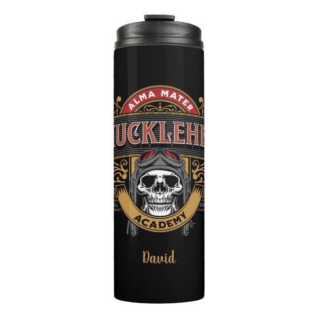 Funny Vintag Knucklehead Academy Skull Thermosbecher (Vorderseite)