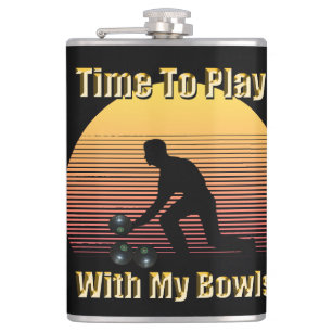 Funny Vintag Lawn Bowls Play Time, Hip Flask Flachmann