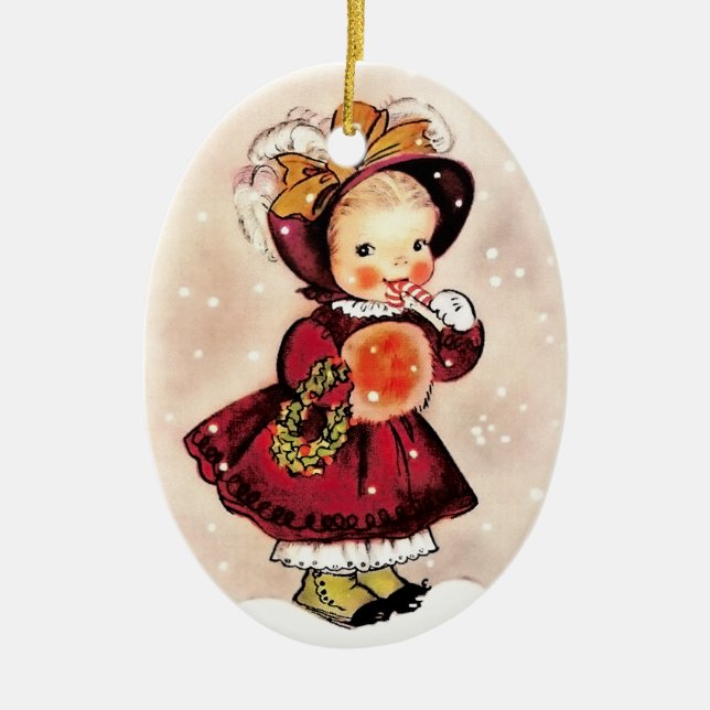 Funny Vintag Little Girl Custom Christmas Keramikornament (Vorne)