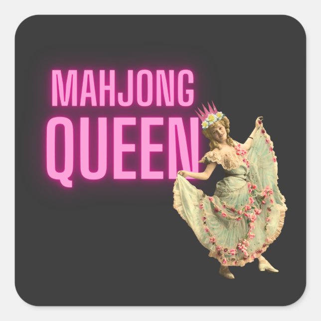 Funny Vintag Mahjong Queen Quadratischer Aufkleber (Vorderseite)