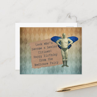 Funny Vintag Male Fairy Senior Birthday Postcard Postkarte