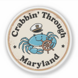 Funny Vintag Maryland Blue Crab Captain Hat Retro Aufkleber