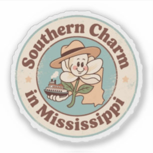 Funny Vintag Mississippi Magnolia Hat Steamboat T Aufkleber