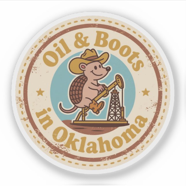 Funny Vintag Oklahoma Armadillo Cowboy Retro Aufkleber (Vorderseite)