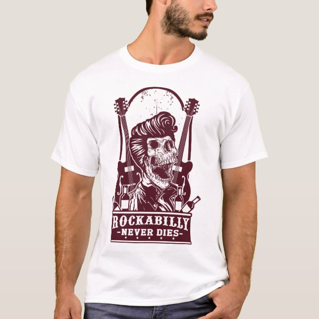 Funny Vintag Rockabilly Skeleton T-Shirt (Vorderseite)