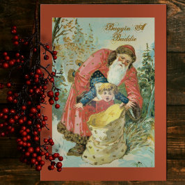 Funny Vintag Santa Baggi Baddie Red Holiday Card Feiertagskarte
