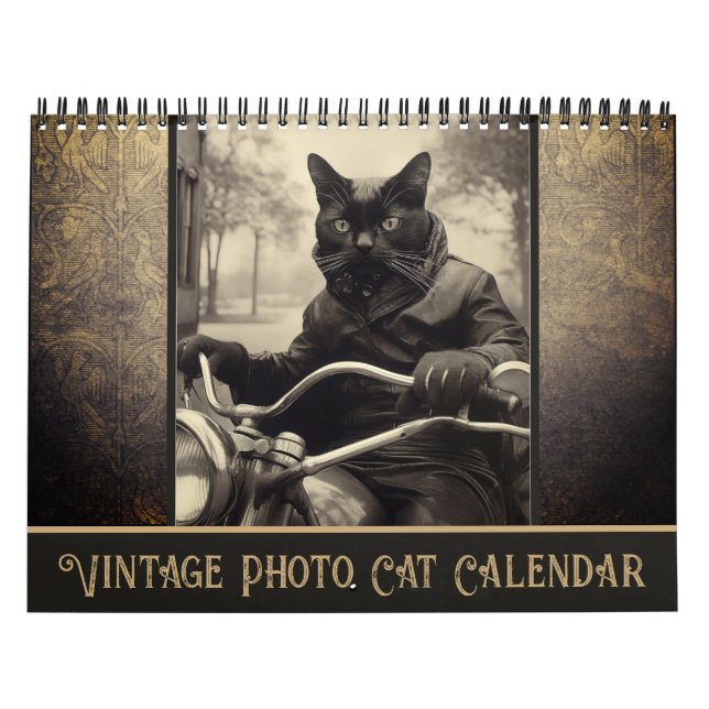 Funny Vintag Sepia Foto Black Cat Kalender (Titelbild)