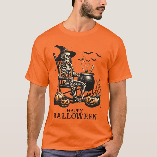 Funny Vintag Skeleton zu Halloween Gewartet T-Shirt (Vorderseite)