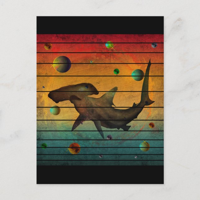 Funny Vintag Space Shark Postkarte (Vorderseite)