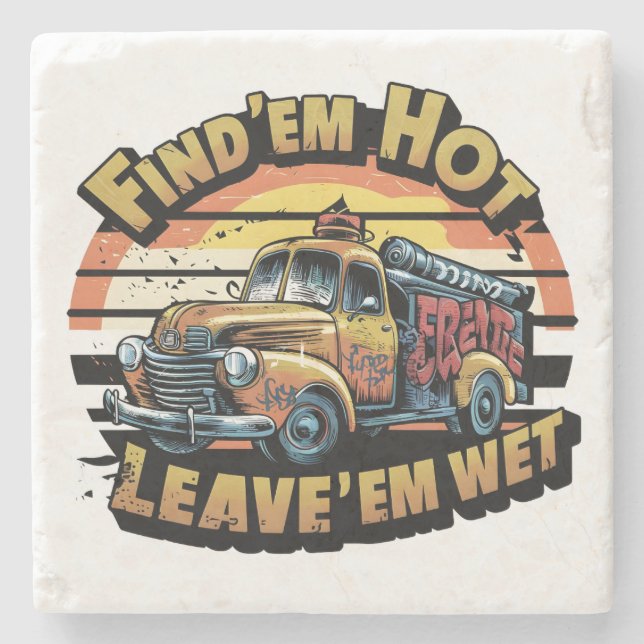 Funny Vintag Sunset Fire Truck Graphic Steinuntersetzer (Vorderseite)