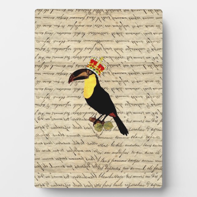 Funny Vintag Toucan & Crown Fotoplatte (Vorderseite)