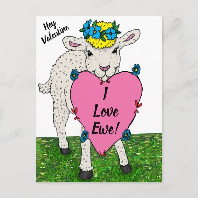 Funny Vintag Valentine's Day Lamb Postkarte (Vorderseite)