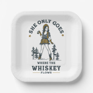 Funny Vintag Western Cowgirl Whiskey Lover Pappteller
