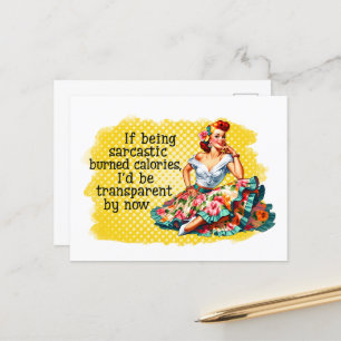 Funny Vintag Woman Sarcastic Burn Calories Postkarte