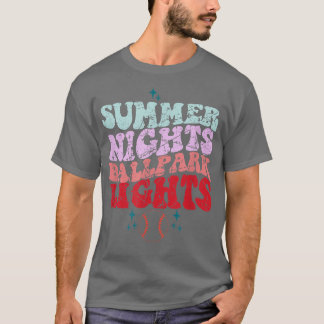 Funny Vintage Baseball Mom Summer Nights Ballpark  T-Shirt