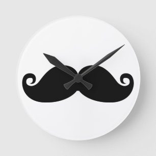 Funny Vintage Black Mustache Runde Wanduhr