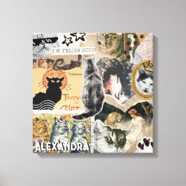 Funny Vintage Cats Art Collage Cat Lover Name Gift Leinwanddruck