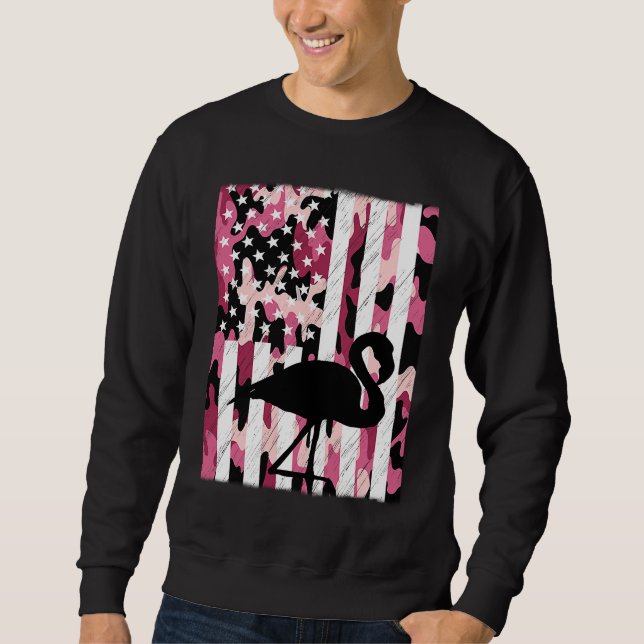 Funny Vintage Pink Flamingo Camo American Distress Sweatshirt (Vorderseite)
