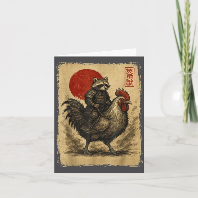 Funny Vintage Samurai Raccoon Japanese Graphic Uki Karte (Vorderseite)