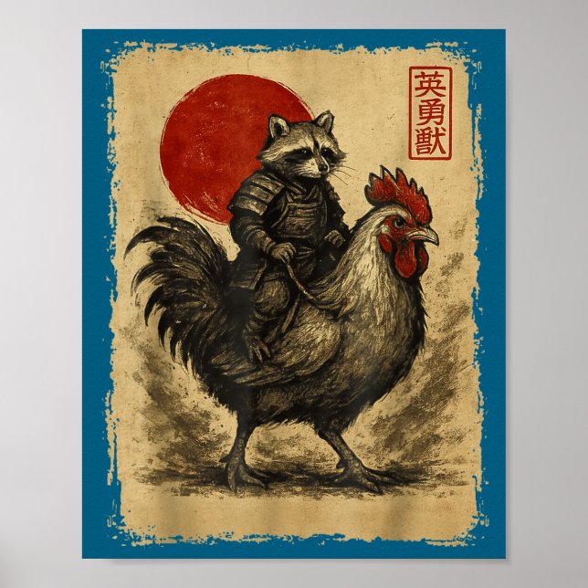 Funny Vintage Samurai Raccoon Japanese Graphic Uki Poster (Vorne)