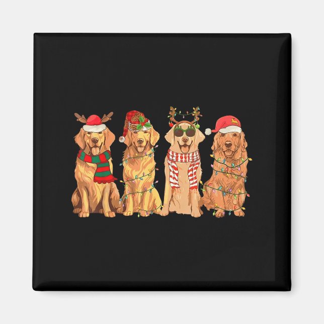 Funny Vintage Santa Golden Retriever Dogs Christma Magnet (Vorne)