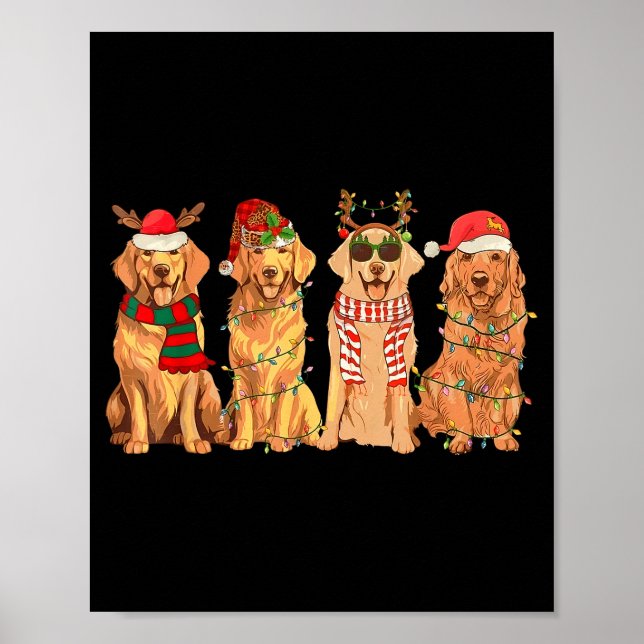 Funny Vintage Santa Golden Retriever Dogs Christma Poster (Vorne)