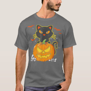 Funny Vintage Scary Halloween Black Cat Witch Hat T-Shirt