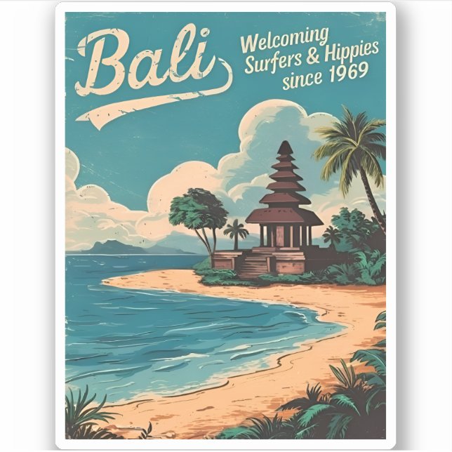 Funny Vintage Travel Bali Indonesia Retro Spaß Aufkleber (Vorderseite)