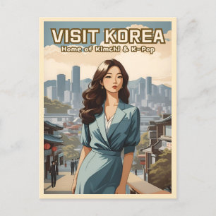 Funny Vintage Travel Korea KPop Retro Graphic Postkarte