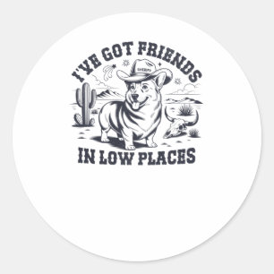 Funny Vintager Western Corgi - Freunde am Platz Runder Aufkleber