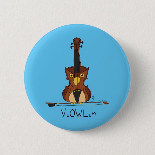 Funny Violin Niedlich Owl Musiker Kinder Musik Button (Vorderseite)