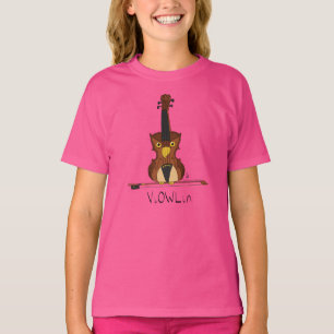 Funny Violin Owl Music Kid's Girl's T - Shirt
