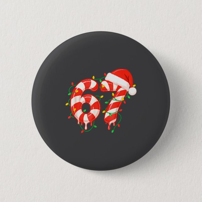 Funny Viral Christmas 67 Candy Canes Meme Santa Ho Button (Vorderseite)