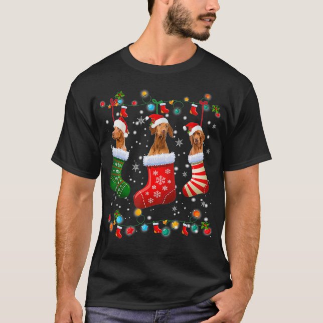 Funny Vizsla Christmas Socks Lights Funny Dog Love T-Shirt (Vorderseite)