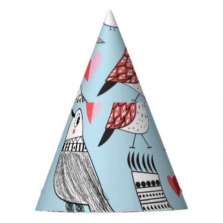 Funny Vogel Illustrationen, Grafik nahtlos. Partyhütchen